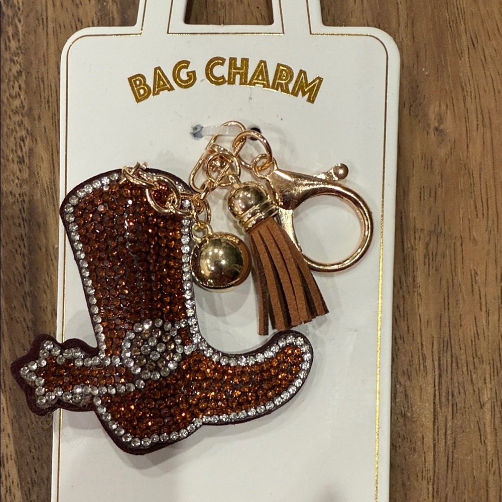 NWT Brown Rhinestone Cowboy Boot Bag Charm